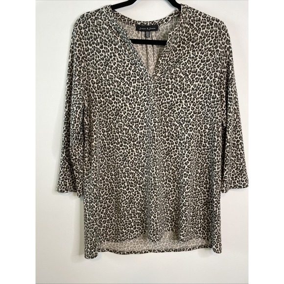 Juliana Tops - Jasmine‎ & Juliana M Leopard Print Tunic Top Tan Black Stretch Boho Blouse